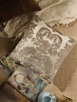Pure Home + Living - Beige Applique Embroidered Cushion Cover (18x18 Inches)