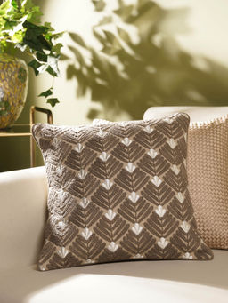 Pure Home + Living - Beige Dori Embroidery Square Cushion Cover (16x16 Inches)