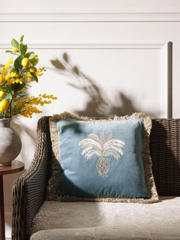 Pure Home + Living - Blue Ananas Embroidered Cushion Cover (18x18 Inches)