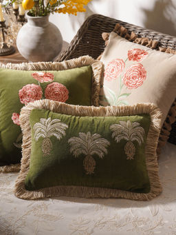Pure Home + Living - Green Ananas Embroidered Cushion Cover (12X18 Inches)