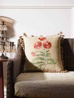 Pure Home + Living - Beige Rose Embroidered Cushion Cover (18x18 Inches)