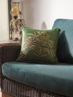 Pure Home + Living - Green Leaf Embroidered Cushion Cover (16x16 Inches)