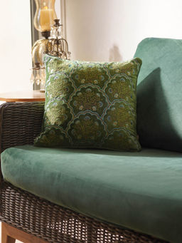 Pure Home + Living - Green Floral Embroidered Cushion Cover (16x16 Inches)