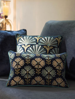 Pure Home + Living - Blue Floral Embroidered Cushion Cover (12X18 Inches)