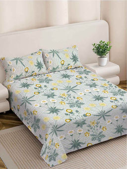 FABINALIV - Multicolor Floral 300 TC Cotton Blend King Size Double Bedsheet with 2 Pillow Covers