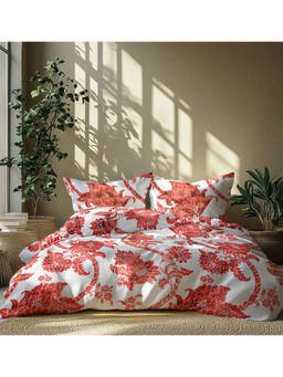 LANE LINEN - 210TC 100% Cotton Super King Bedsheet with 2 Pillow Covers Floral Red