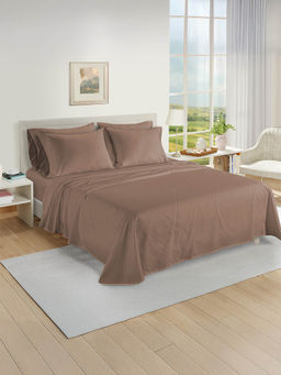 LANE LINEN - 100% Egyptian Cotton Swiss Dot Super King Bedsheet with 4 Pillow Covers Portabella