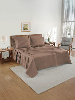 LANE LINEN - 800TC 100% Egyptian Cotton Stripe Super King Bedsheet with 4 Pillow Covers Portabella