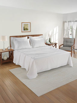 LANE LINEN - 800TC 100% Egyptian Cotton Stripe Super King Bedsheet with 4 Pillow Covers White