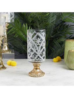 HomeTown - Phiona Glass Etched Handcrafted Hurricane 31 Cm in Gold Colour
