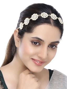 Yellow Chimes - Gold Plated Kundan Studded Floral Handcrafted Head Chain