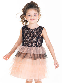 CHERRY CRUMBLE BY NITT HYMAN - Peach Colour Blocked Toulouse Party Dress