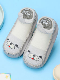 Yellow Bee - Stripes Adorable Puppy Print Leather Socks for Boys