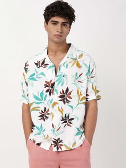 Bewakoof - Men's White & Yellow All Over Printed Oversized Shirt