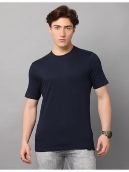 SILISOUL - Men Navy Blue Solid Casual T-Shirt