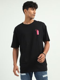 SILISOUL - Men Black Graphic Casual T-Shirt