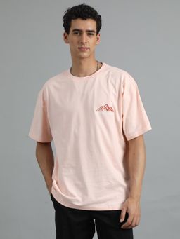 SILISOUL - Men Peach Graphic Casual T-Shirt