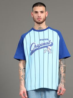 SILISOUL - Men Blue Graphic Casual T-Shirt