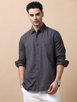SILISOUL - Men Grey Solid Casual Shirt