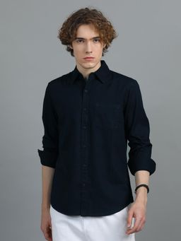 SILISOUL - Men Navy Blue Solid Casual Shirt