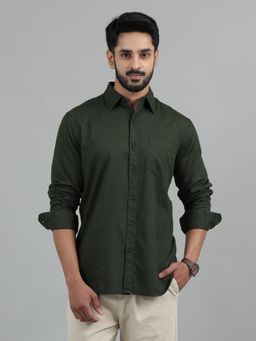 SILISOUL - Men Olive Solid Casual Shirt