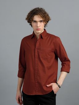 SILISOUL - Men Rust Solid Casual Shirt