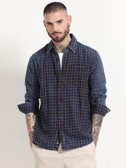 SILISOUL - Men Blue Checks Casual Shirt