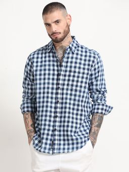 SILISOUL - Men Indigo Checks Casual Shirt