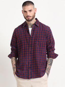 SILISOUL - Men Maroon Checks Casual Shirt