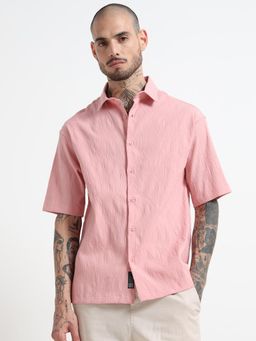 SILISOUL - Men Pink Textured Casual Shirt