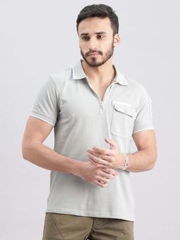 ROOKIES - Men Grey Solid Casual Polo T-Shirt