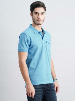ROOKIES - Men Blue Solid Casual Polo T-Shirt