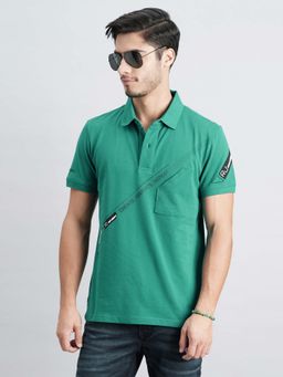 ROOKIES - Men Green Printed Casual Polo T-Shirt