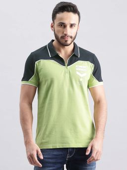 ROOKIES - Men Green Colorblock Casual Polo T-Shirt