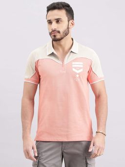 ROOKIES - Men Pink Colorblock Casual Polo T-Shirt