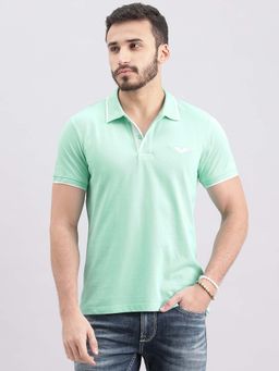 ROOKIES - Men Aqua Solid Casual Polo T-Shirt