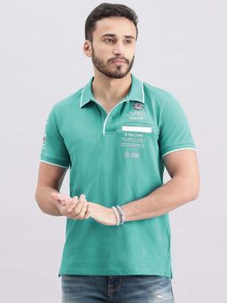 ROOKIES - Men Turquoise Printed Casual Polo T-Shirt