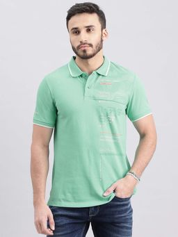 ROOKIES - Men Aqua Printed Casual Polo T-Shirt