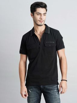 ROOKIES - Men Black Solid Casual Polo T-Shirt