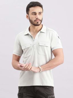ROOKIES - Men White Solid Casual Polo T-Shirt
