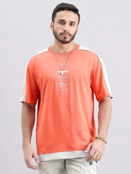 ROOKIES - Men Orange Colorblock Casual T-Shirt