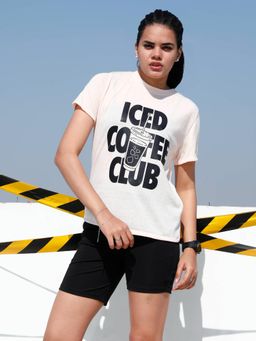 AAREIN - Women Peach Typography Printed Cotton T-Shirt