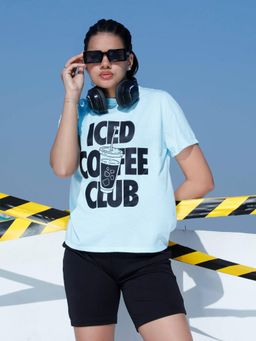 AAREIN - Women Blue Typography Printed Cotton T-Shirt