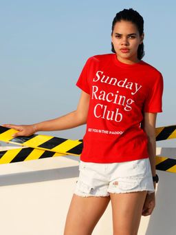 AAREIN - Women Red Typography Printed Cotton T-Shirt