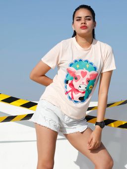 AAREIN - Women Peach Graphic Printed Cotton T-Shirt