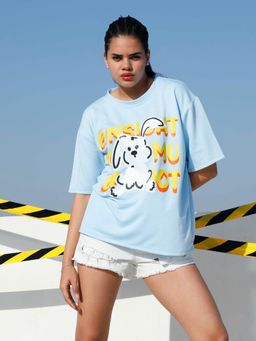 AAREIN - Women Pastel Blue Graphic Oversized T-Shirt