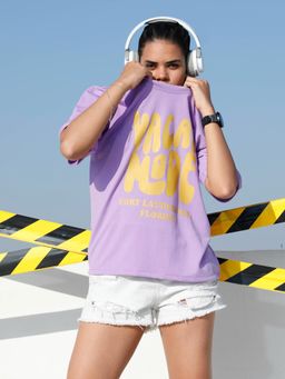 AAREIN - Women Lavender Graphic Oversized T-Shirt