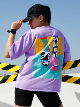 AAREIN - Women Lavender Graphic Oversized T-Shirt