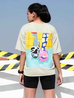 AAREIN - Women Beige Graphic Oversized T-Shirt