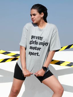AAREIN - Women Grey Typography Oversized T-Shirt